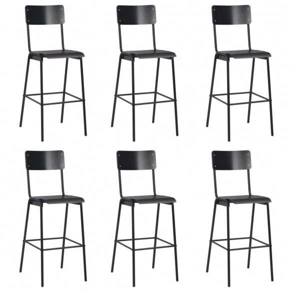 Chaises de bar lot de 6 noir contreplaqué solide et acier