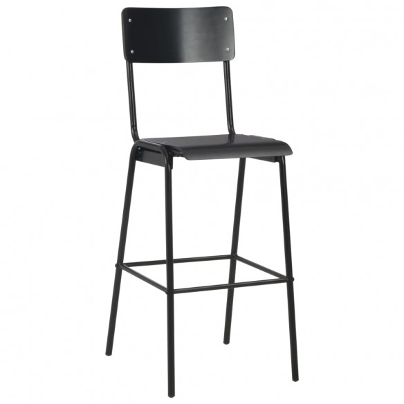 Chaises de bar lot de 6 noir contreplaqué solide et acier