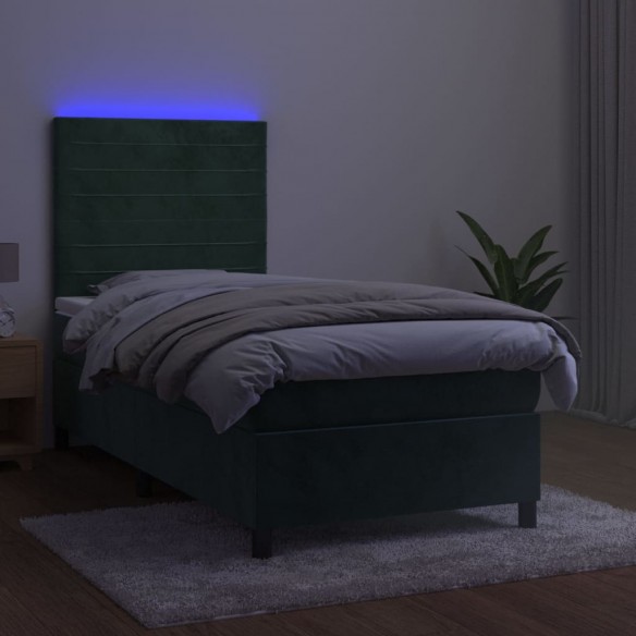 Cadre de lit avec matelas LED Vert foncé 100x200 cm