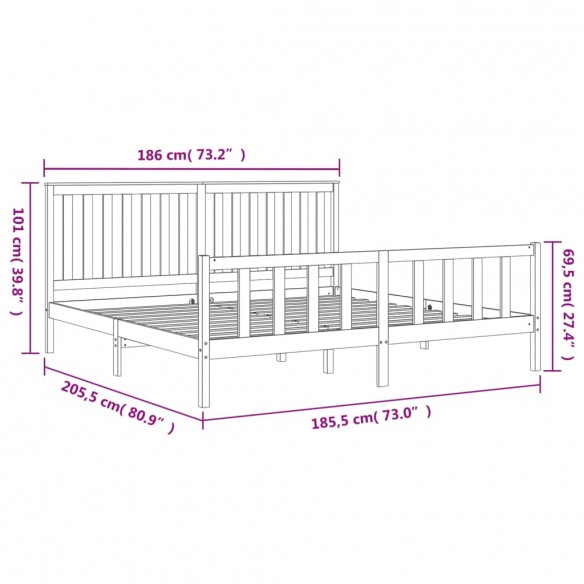 Cadre de lit tête de lit 180x200 cm bois pin massif Super King