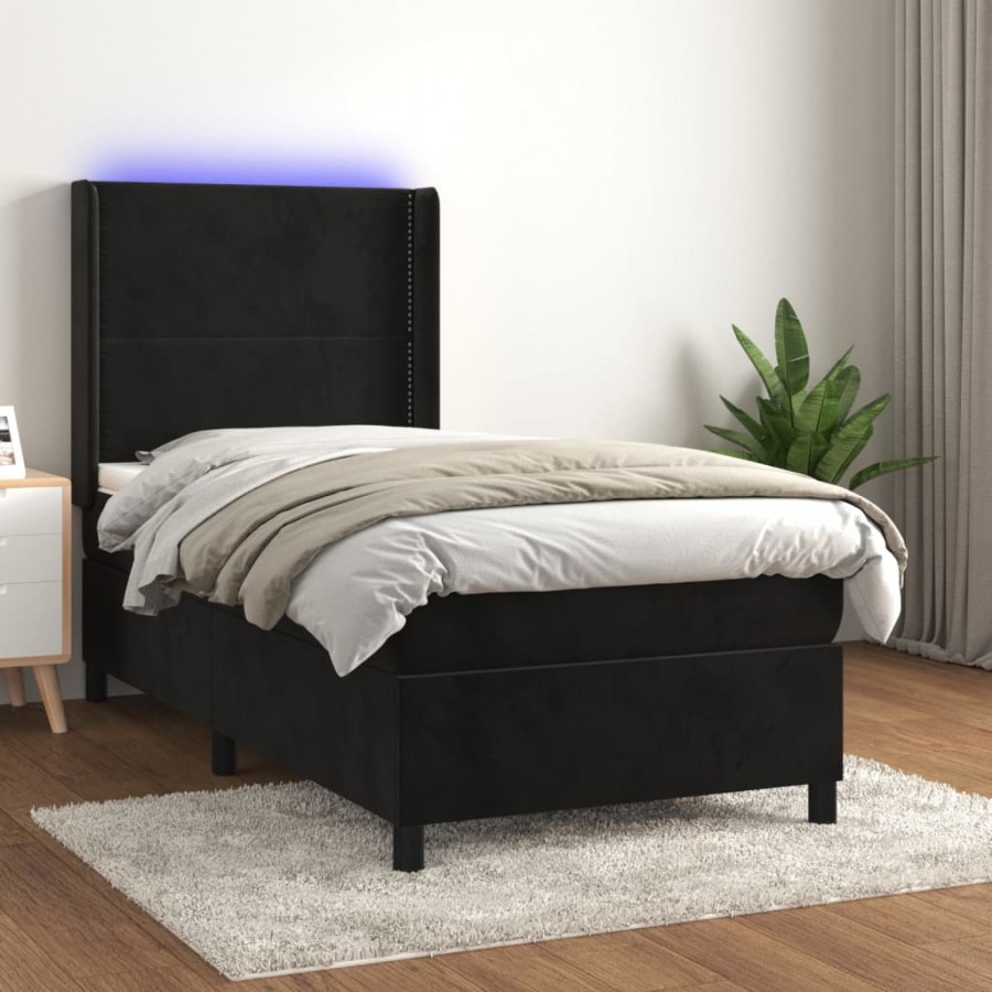 Cadre de lit matelas et LED Noir 90x200 cm Velours