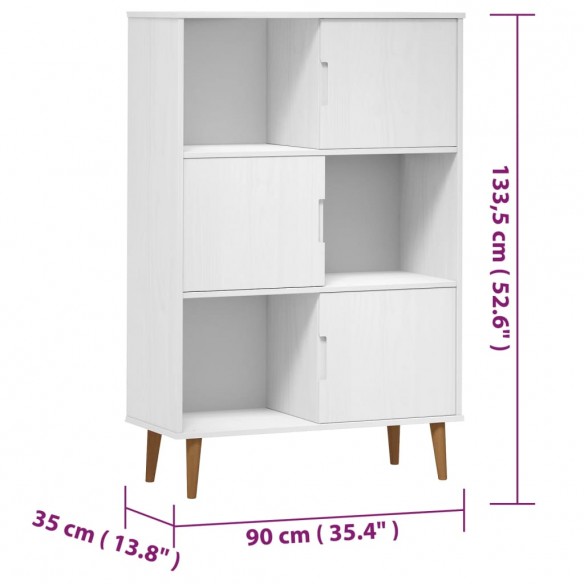 Bibliothèque MOLDE Blanc 90x35x133,5 cm Bois massif de pin