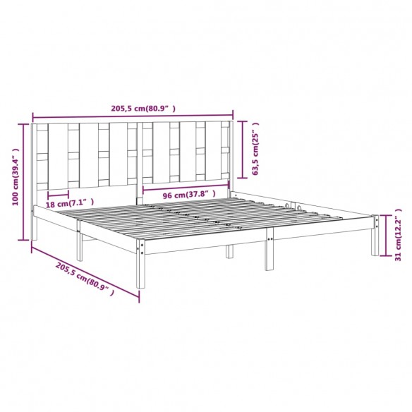 Cadre de lit Marron miel Bois de pin massif 200x200 cm