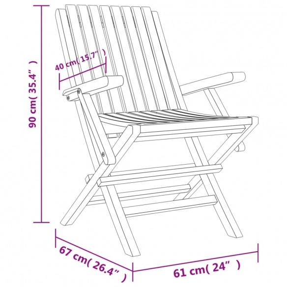 Chaises de jardin pliantes 2 pcs 61x67x90 cm bois massif teck