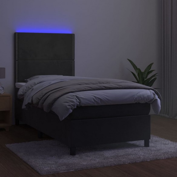 Cadre de lit avec matelas et LED Gris foncé 90x200cm