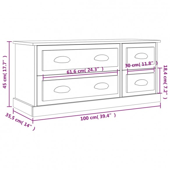 Meuble TV blanc 100x35,5x45 cm bois d'ingénierie