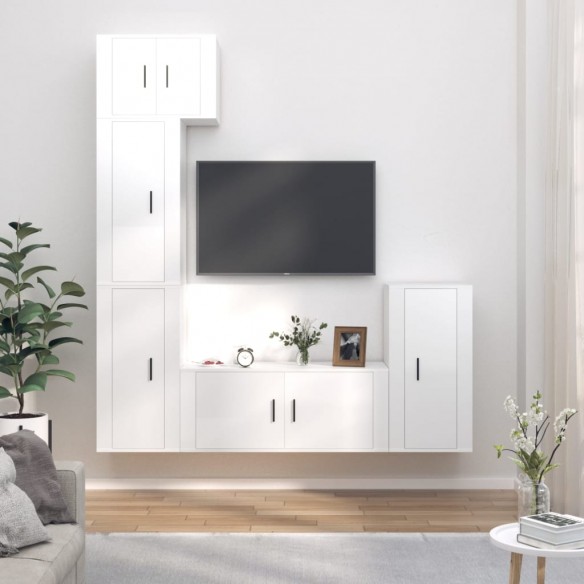 Ensemble de meubles TV 5 pcs Blanc brillant Bois d'ingénierie