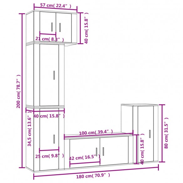 Ensemble de meubles TV 5 pcs Blanc brillant Bois d'ingénierie