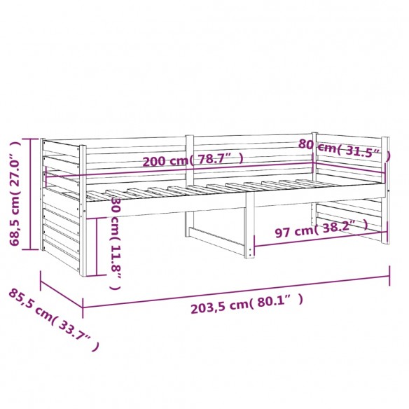 Lit de jour Gris 80x200 cm Bois de pin massif