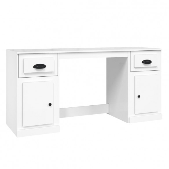 Bureau avec armoire blanc brillant bois d'ingénierie