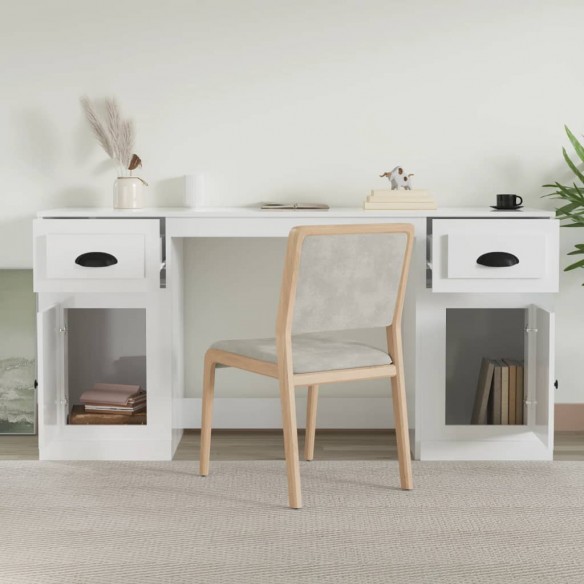 Bureau avec armoire blanc brillant bois d'ingénierie