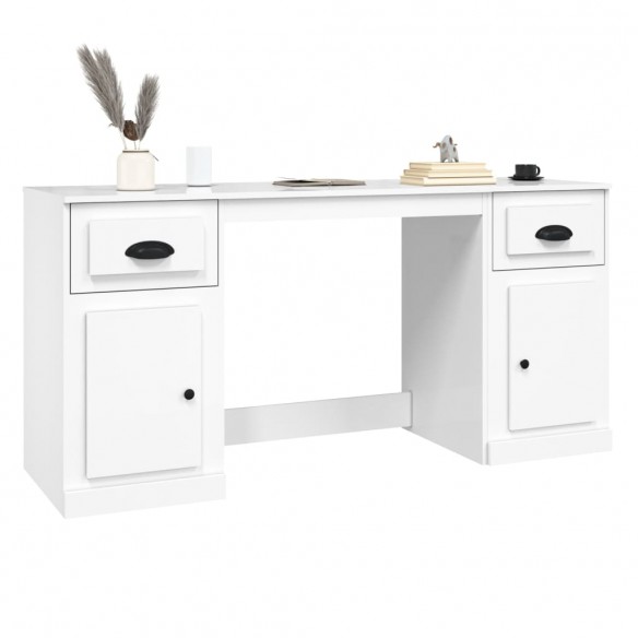 Bureau avec armoire blanc brillant bois d'ingénierie