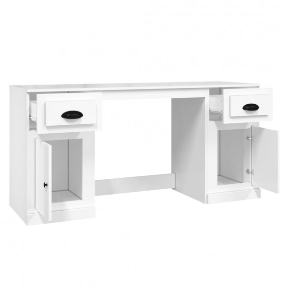 Bureau avec armoire blanc brillant bois d'ingénierie