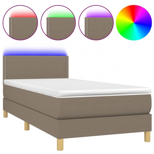 Cadre de lit avec matelas LED Taupe 90x200 cm Tissu