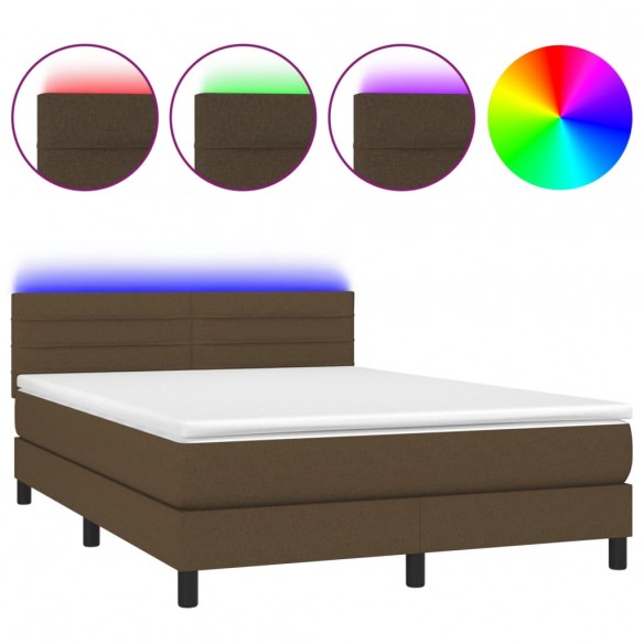 Cadre de lit matelas et LED Marron foncé 140x200 cm