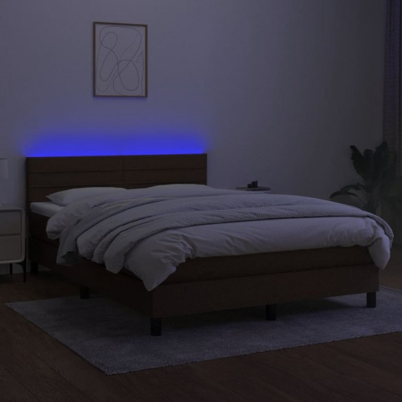 Cadre de lit matelas et LED Marron foncé 140x200 cm