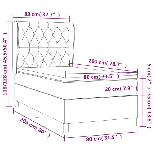 Cadre de lit avec matelas Gris clair 80x200 cm Tissu