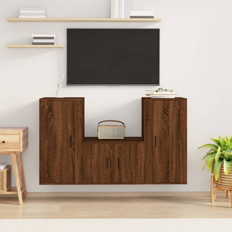 Ensemble de meubles TV 3 pcs Chêne marron Bois d'ingénierie