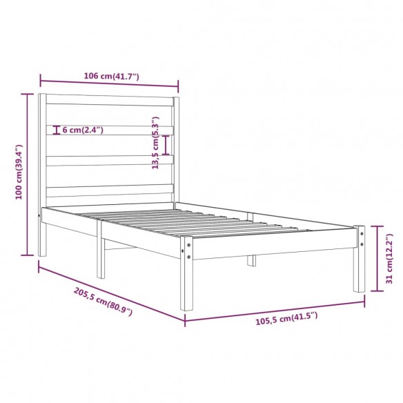 Cadre de lit Bois de pin massif 100x200 cm