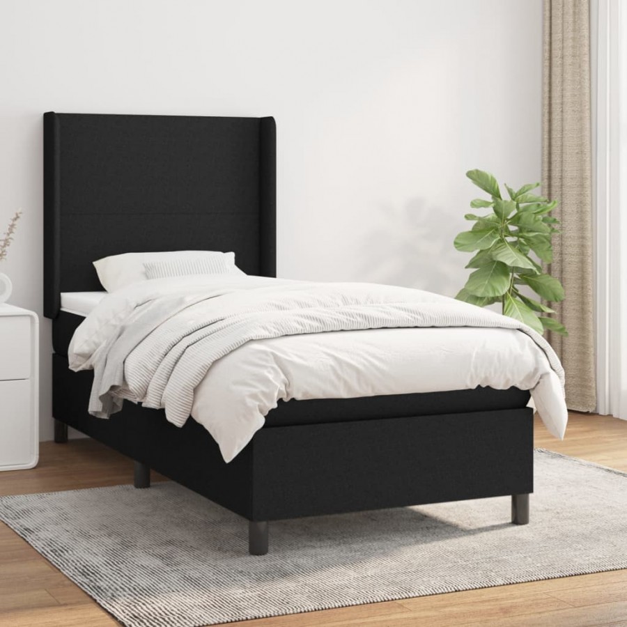 Cadre de lit avec matelas Noir 100x200 cm Tissu