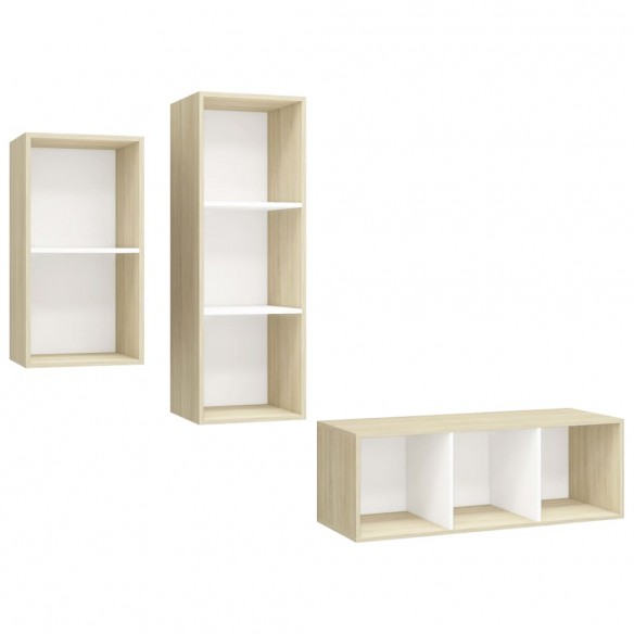 Ensemble de meuble TV 3 pcs Blanc et chêne sonoma Aggloméré