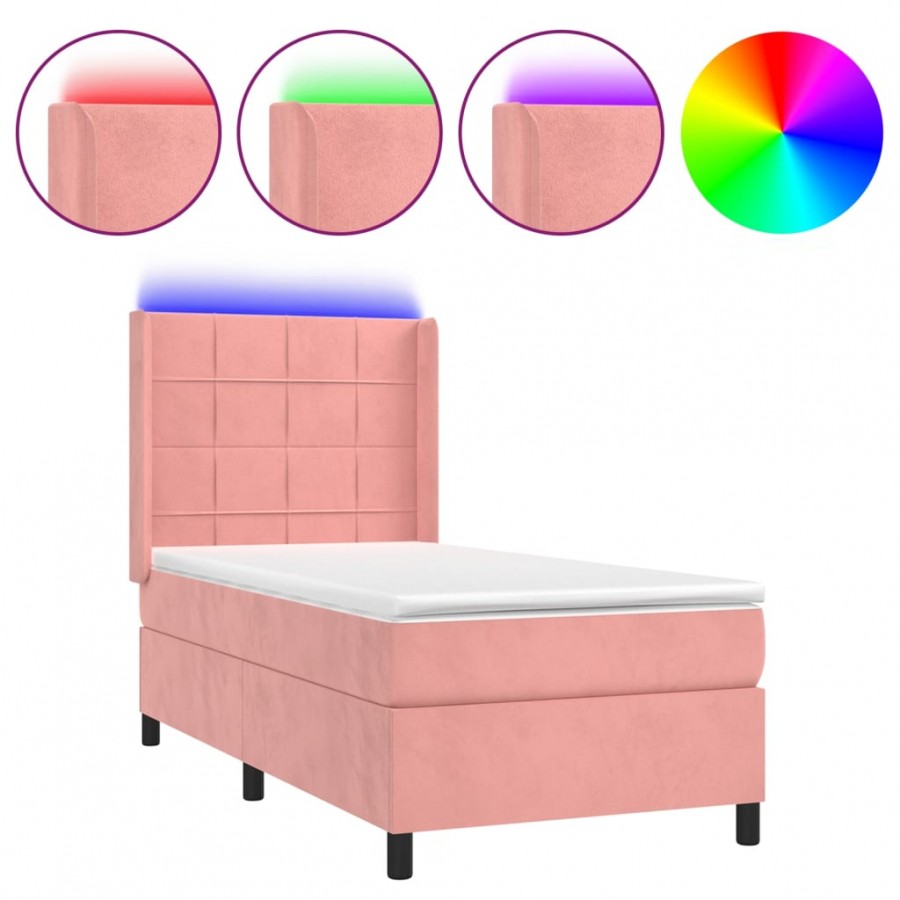 Cadre de lit matelas et LED Rose 100x200 cm Velours