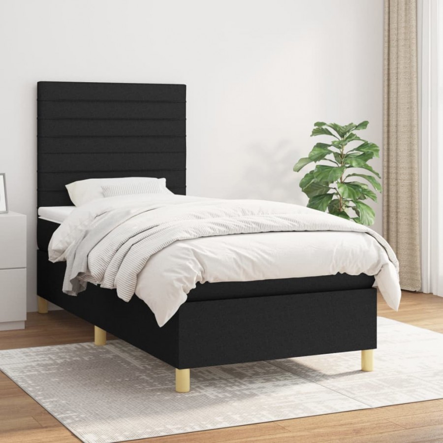 Cadre de lit avec matelas Noir 100x200 cm Tissu