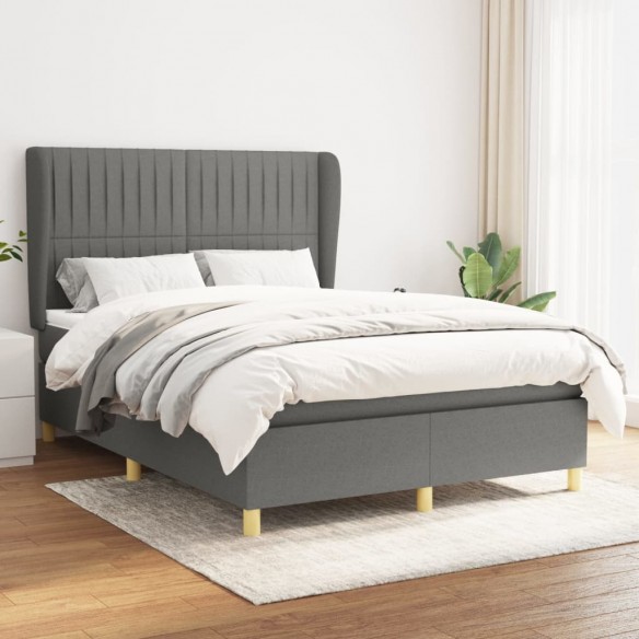 Cadre de lit avec matelas Gris foncé 140x200cm Tissu