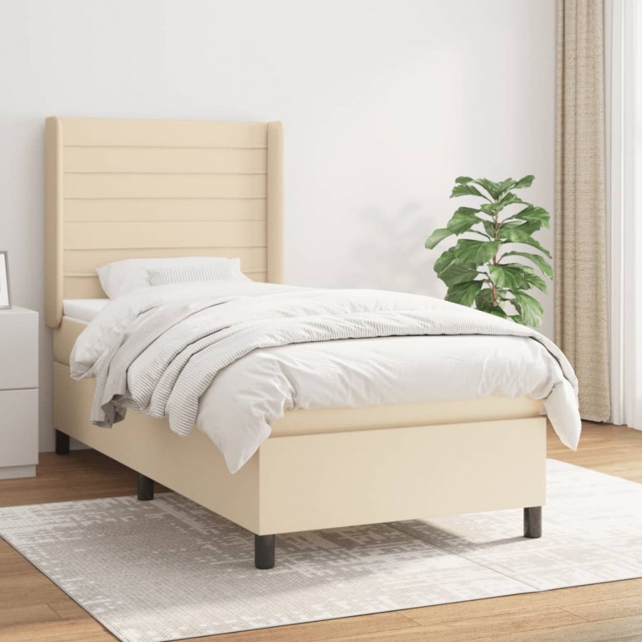 Cadre de lit avec matelas Crème 90x200 cm Tissu