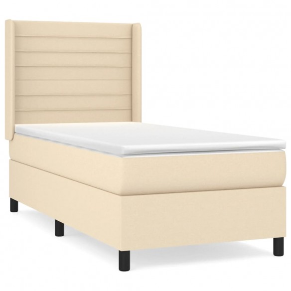 Cadre de lit avec matelas Crème 90x200 cm Tissu