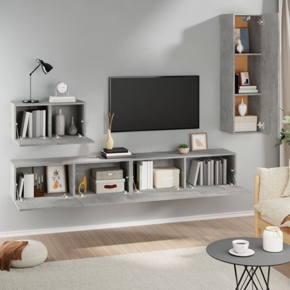 Ensemble de meubles TV 4 pcs Gris béton Bois d'ingénierie