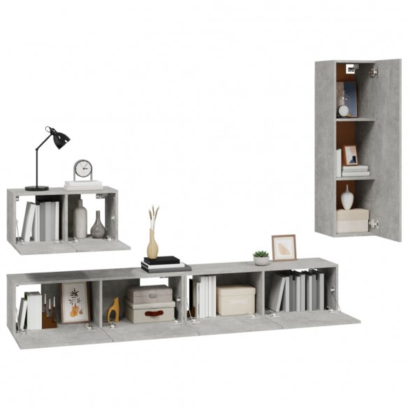 Ensemble de meubles TV 4 pcs Gris béton Bois d'ingénierie