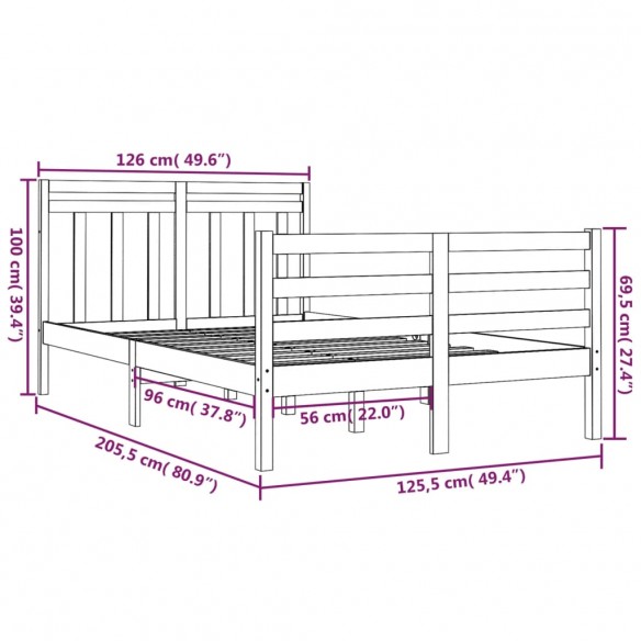 Cadre de lit Blanc Bois massif 120x200 cm