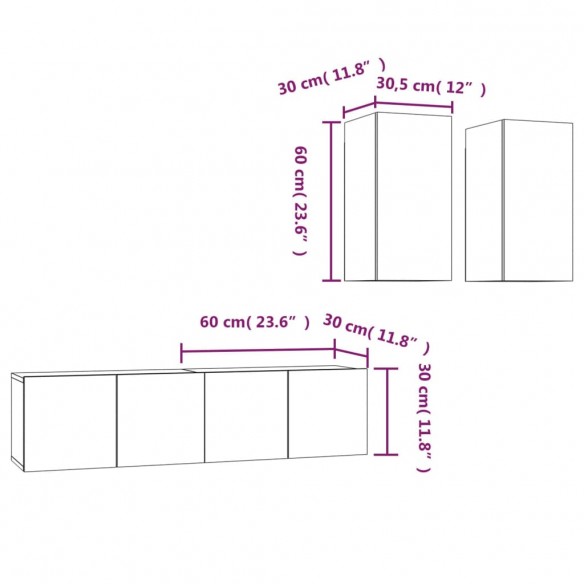 Ensemble de meubles TV 4 pcs Chêne fumé Bois d'ingénierie