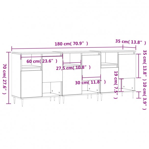 Buffets 3 pcs blanc brillant bois d'ingénierie