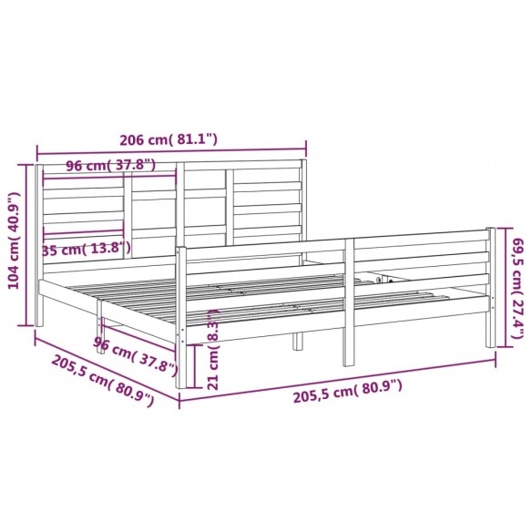 Cadre de lit Marron miel Bois massif 200x200 cm