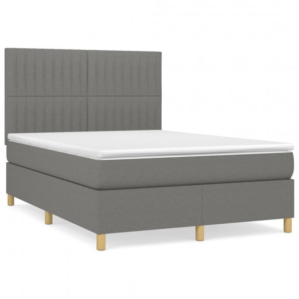 Cadre de lit avec matelas Gris foncé 140x200cm Tissu