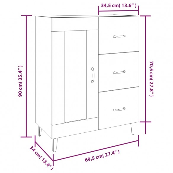 Buffet Chêne marron 69,5x34x90 cm Bois d'ingénierie