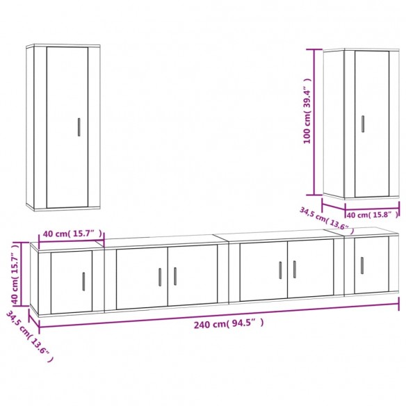 Ensemble de meubles TV 6 pcs Chêne fumé Bois d'ingénierie