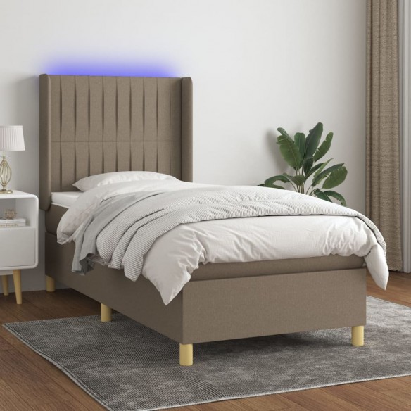 Cadre de lit matelas et LED Taupe 100x200 cm Tissu