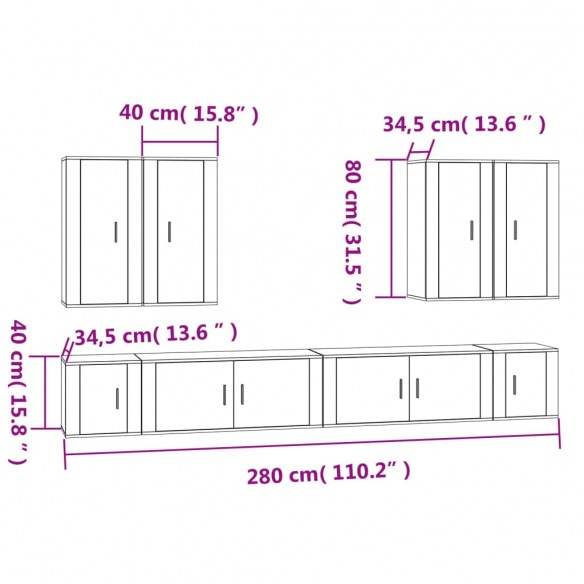 Ensemble de meubles TV 8 pcs Chêne fumé Bois d'ingénierie