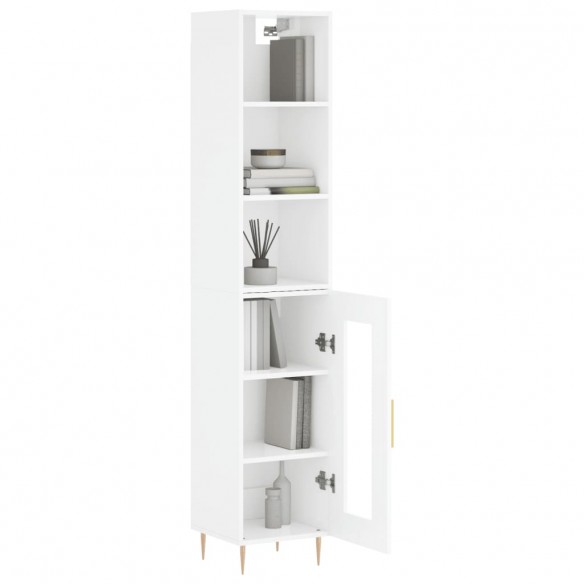 Buffet haut Blanc brillant 34,5x34x180 cm Bois d'ingénierie