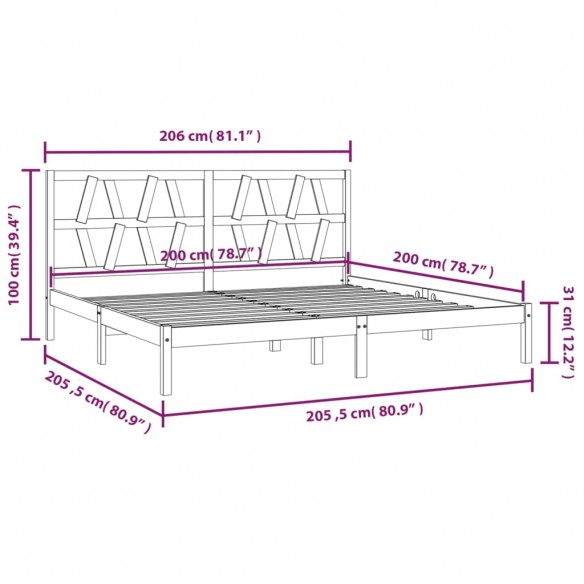 Cadre de lit Bois de pin massif 200x200 cm