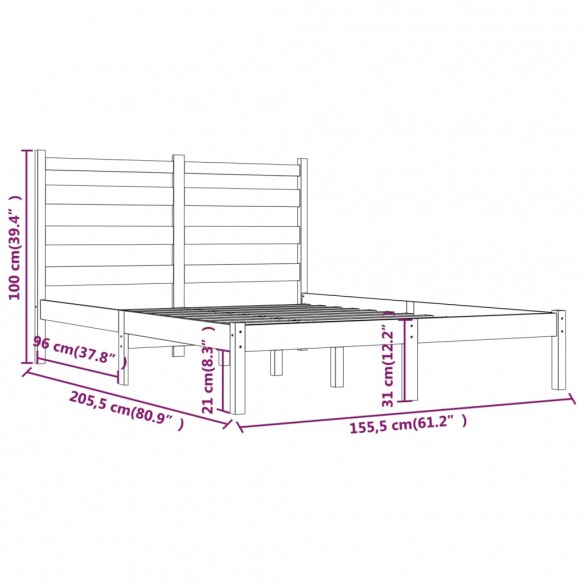 Cadre de lit Marron miel Bois massif 150x200 cm Très grand