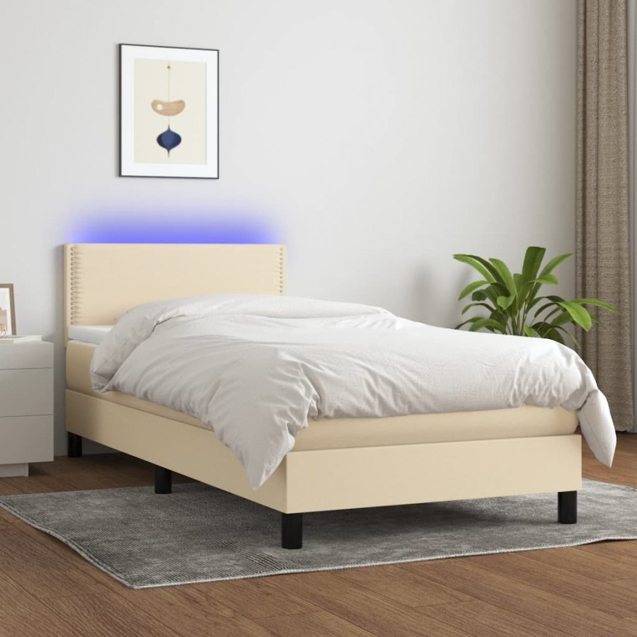 Cadre de lit avec matelas LED Crème 80x200 cm Tissu