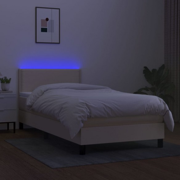 Cadre de lit avec matelas LED Crème 80x200 cm Tissu