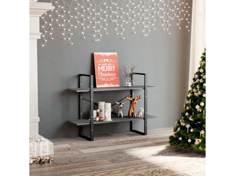 Bibliothèque à 2 niveaux Gris 100x30x70 cm Bois de pin massif