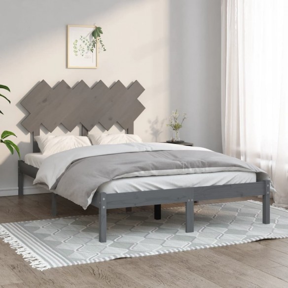 Cadre de lit Gris 135x190 cm Double Bois massif