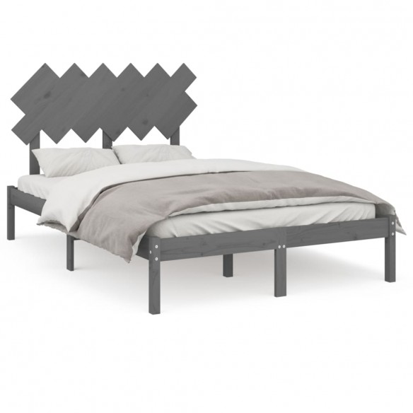 Cadre de lit Gris 135x190 cm Double Bois massif