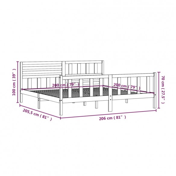 Cadre de lit Blanc Bois massif 200x200 cm